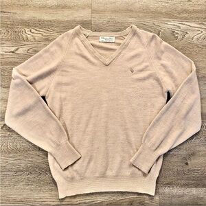 Vintage 80s Christian Dior Monsieur V-neck Acrylic Sweater Beige Size Large EUC